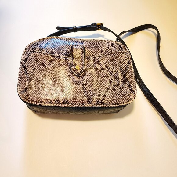 Genuine Leather Reptile Skin Print Gili Crossbody Squared Handbag Bag Purse - Picture 8 of 12